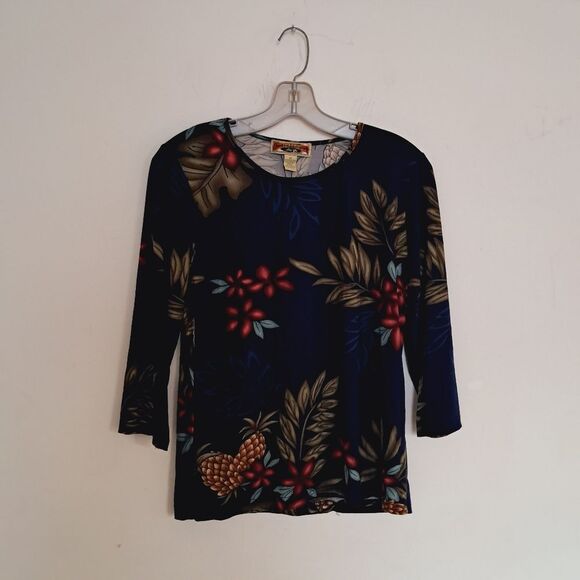 *Final Price* Caribbean Joe Top Women's Medium Stretch Tropical Hawaiian Summer - Picture 2 of 9